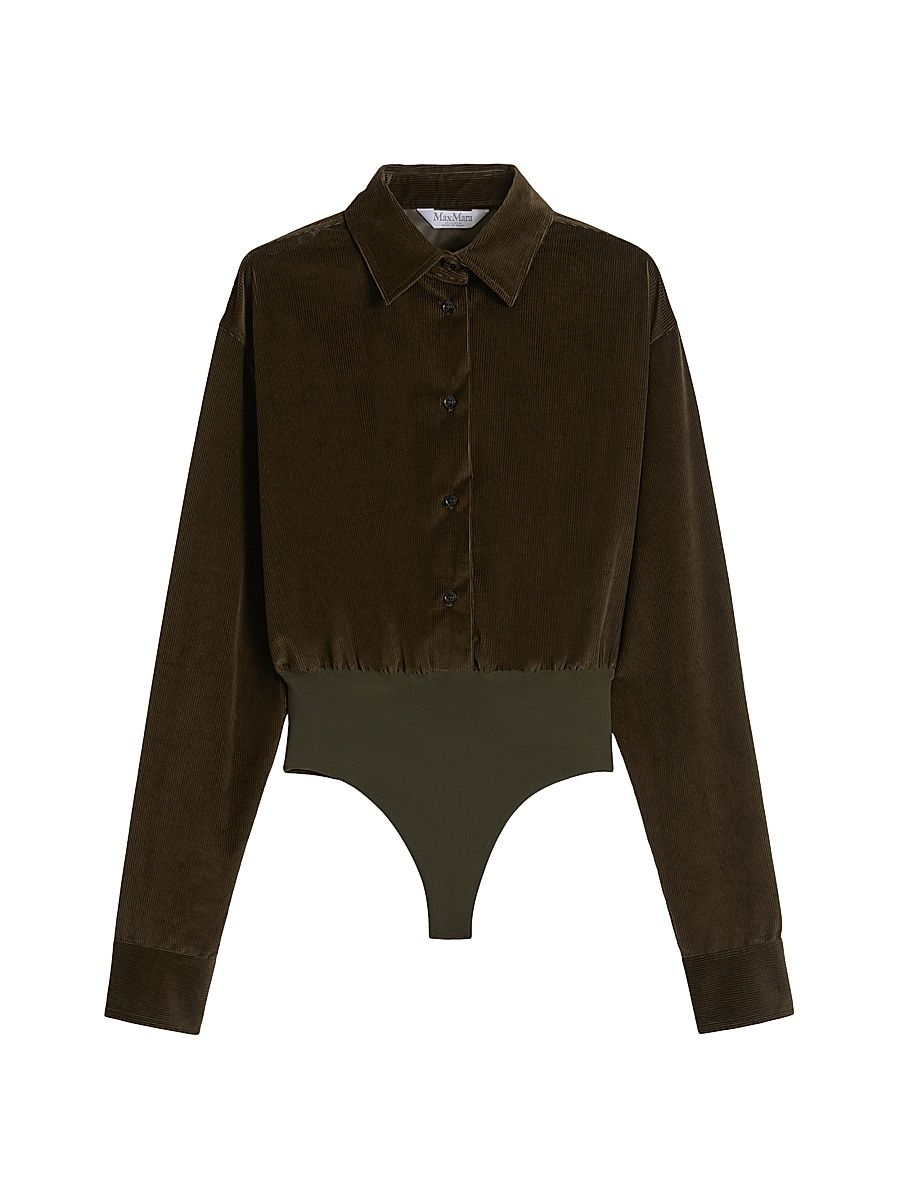 Women's Velvet Bodysuit Shirt - Moss Green - Size 12