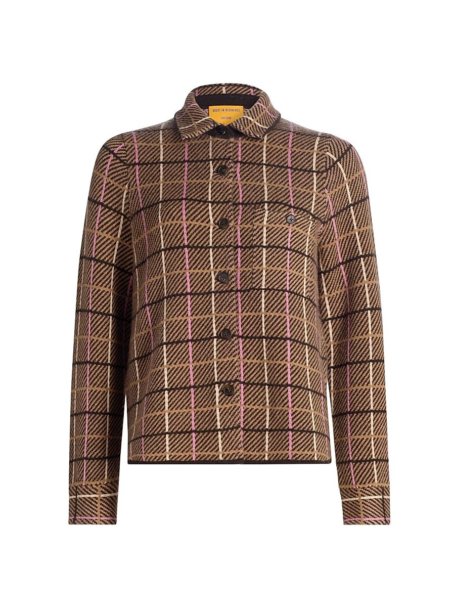 Women's Dylan Plaid Cashmere Shirt - Burnt Cocoa Combo - Size Medium