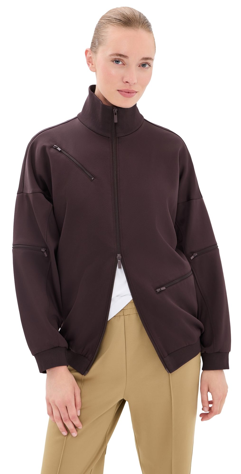 Tibi Active Knit Zipper Detailed Track Jacket Brown XS