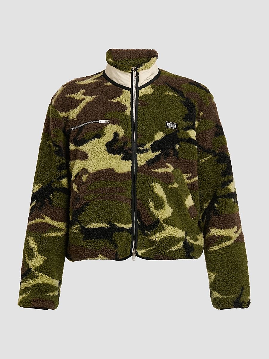 Men's Parilla Camouflage Wool-Blend Fleece Jacket - Green Brown Black - Size XL
