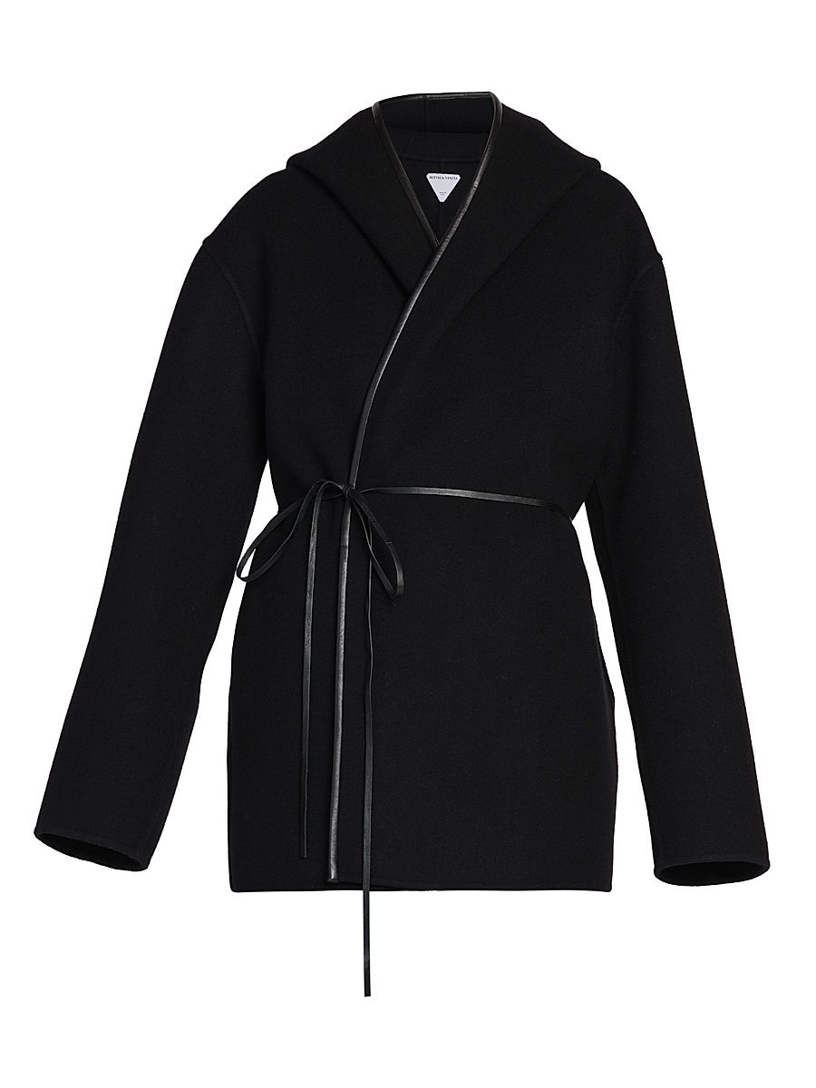Women's Hooded Wool & Cashmere Wrap Coat - Black - Size 6