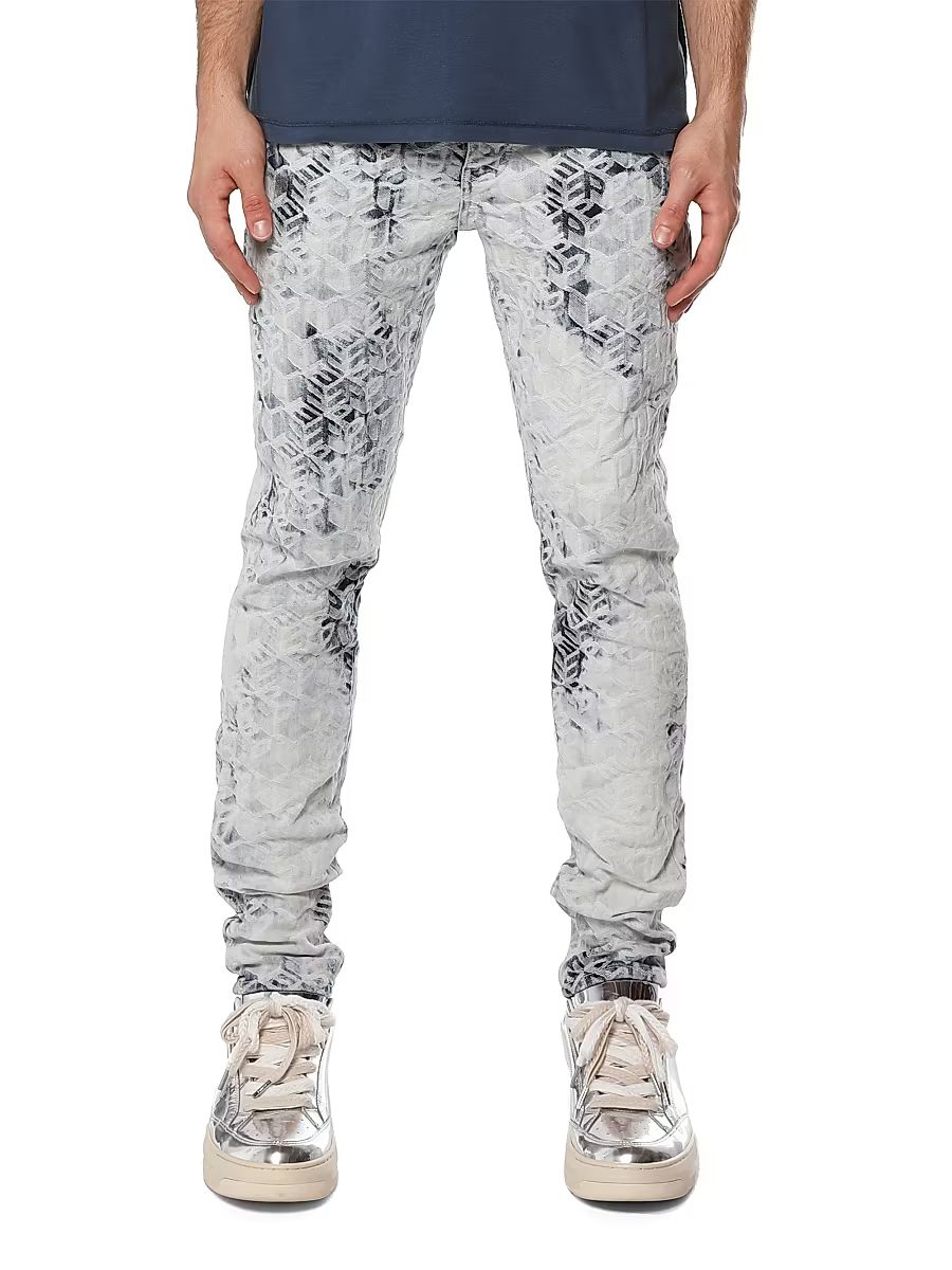 Men's Monogram Jacquard Stretch Skinny Jeans - Super Light Indigo - Size 38