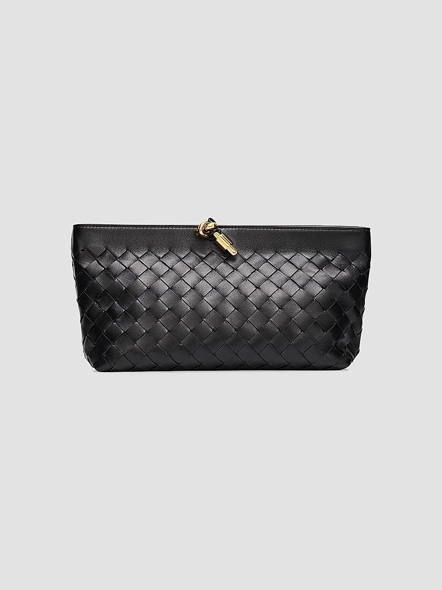Bottega Veneta Women's Andiamo Intrecciato Leather Clutch - Black Brass