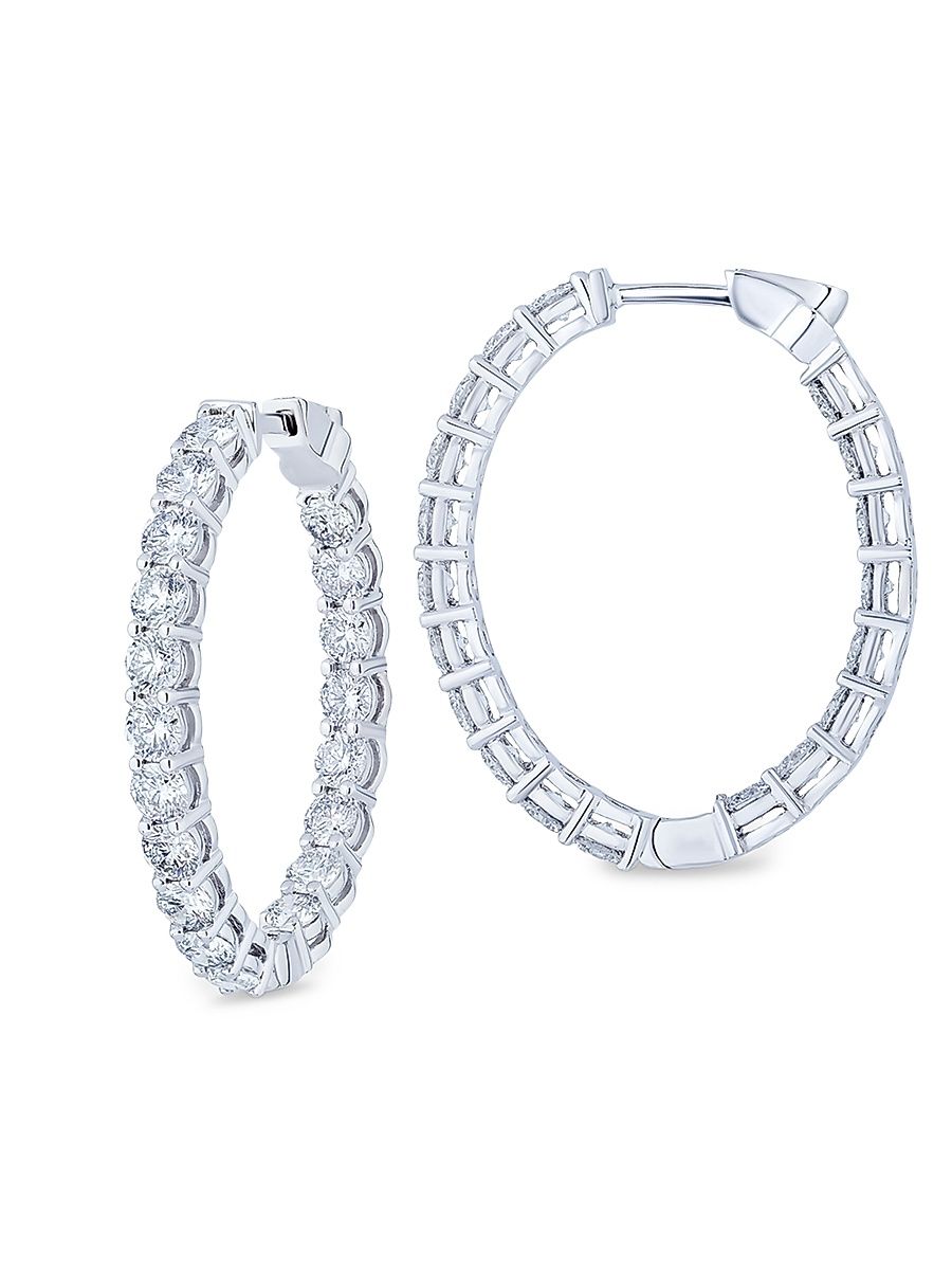 Women's 18K White Gold & 3.99 TCW Diamond Oval Hoop Earrings - White Gold