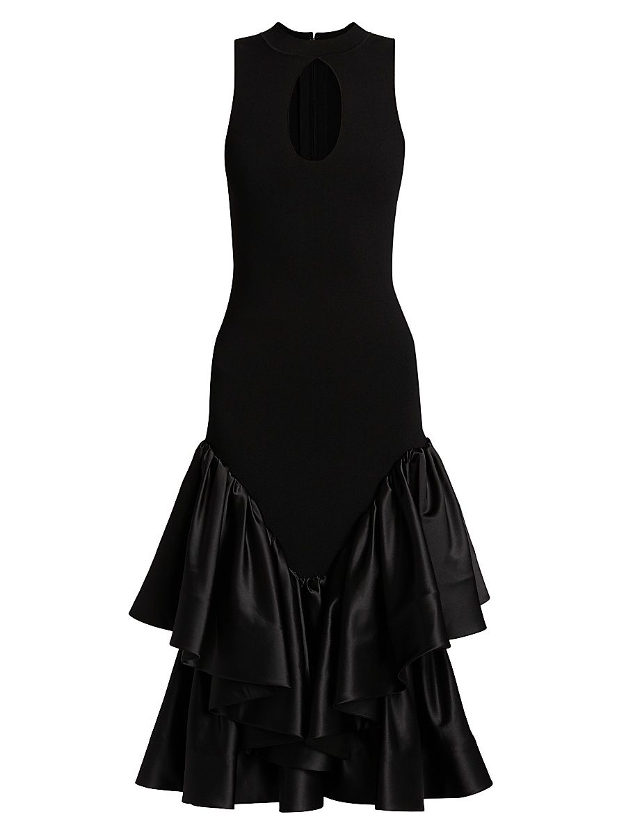 Women's Antoinette Cut-Out Mixed-Media Midi-Dress - Black - Size XL