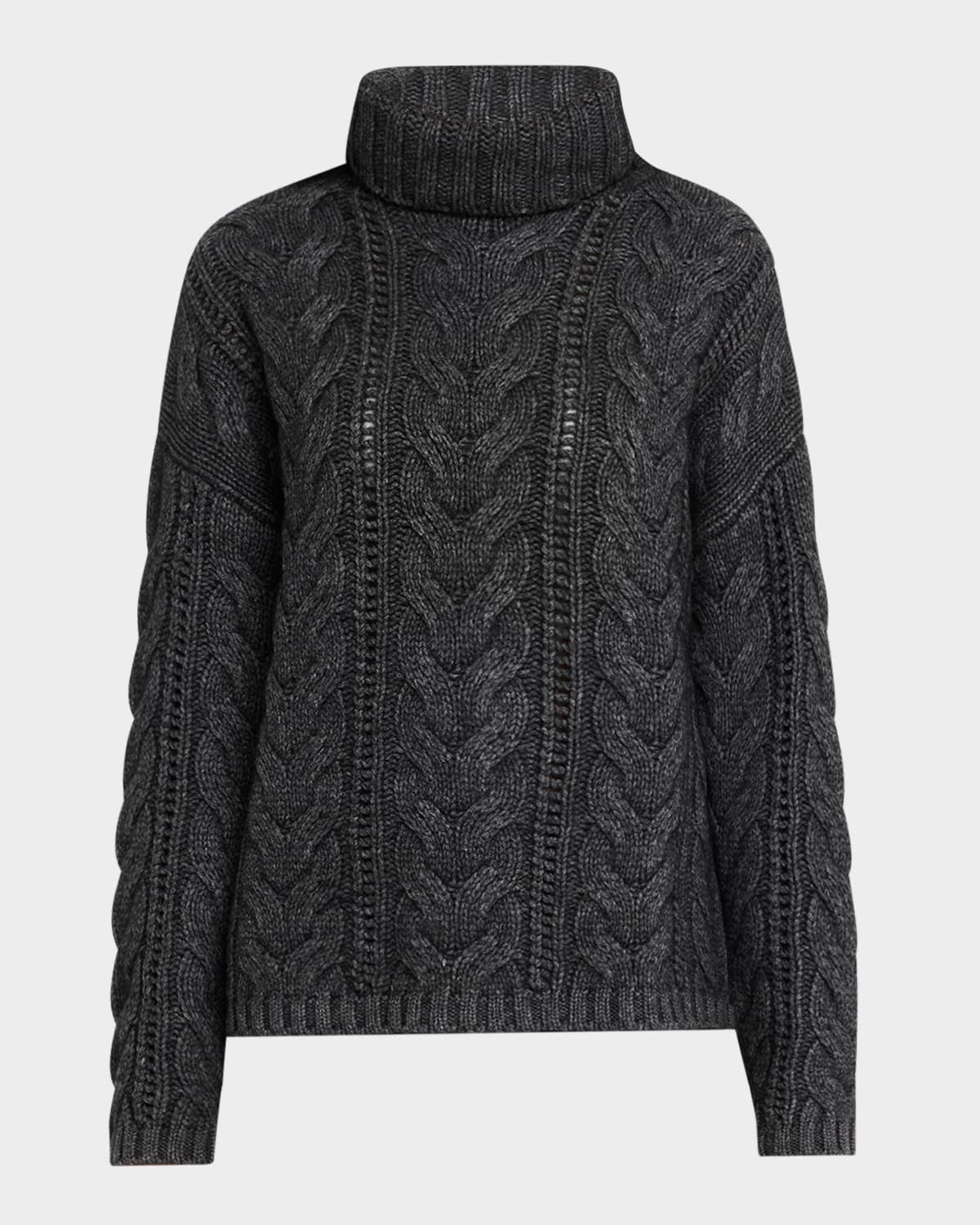 Wool-Cashmere Cable Turtleneck Sweater