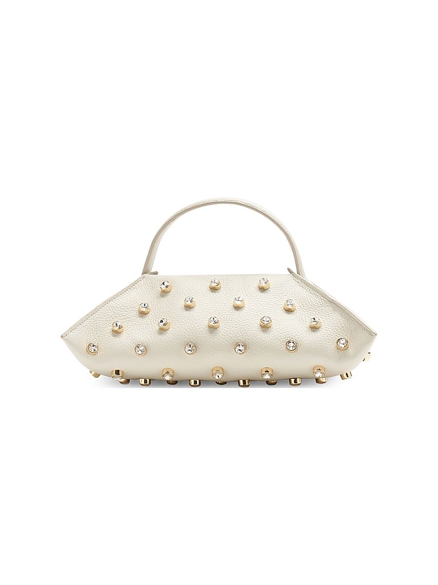 Women's Crystal-Embellished Origami Leather Baguette - Ivory Crystal
