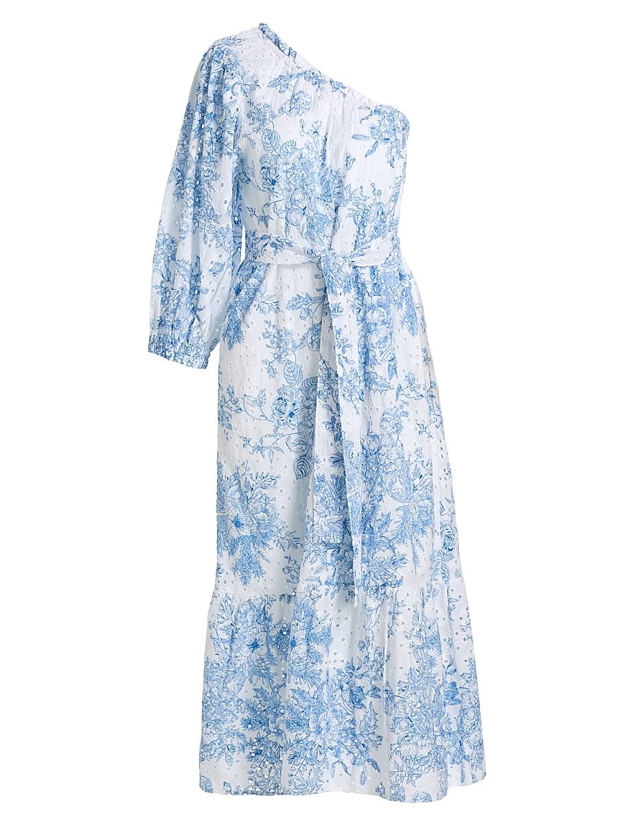 Women's Autumn Eyelet Toile One-Shoulder Midi-Dress - Coastal Navy - Size Large