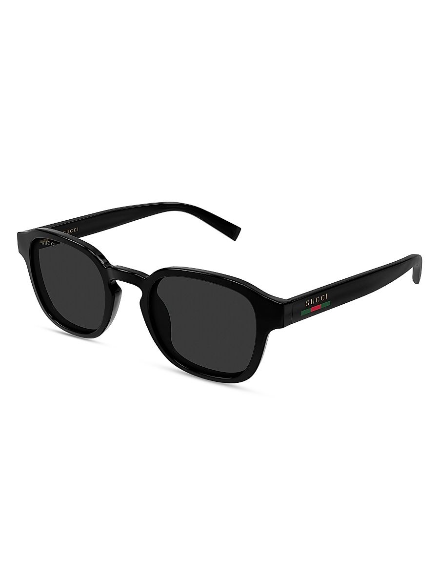 Men's Gucci Lines 49MM Round Sunglasses - Black