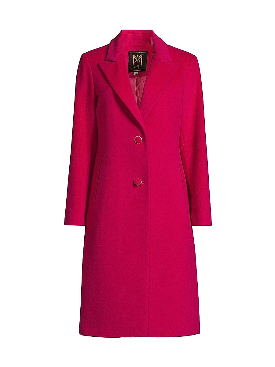 Women's Wool-Blend Single-Breasted Coat - Magenta - Size Small