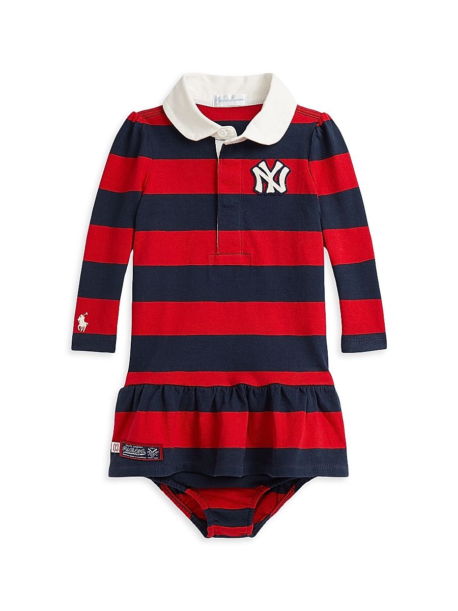 Baby Girl's New York Yankees Rugby-Striped Cotton Dress & Bloomers Set - Aviator Navy And Red - Size 9 Months