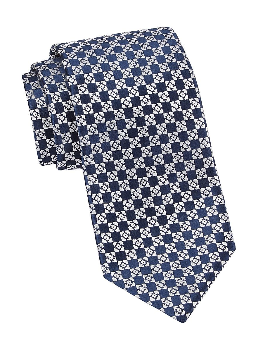 Men's Diamond Geo Woven Silk Tie - Navy White