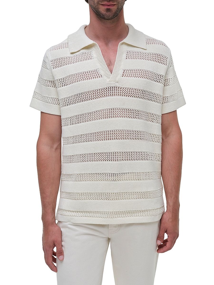 Men's Knit Cotton Polo Shirt - Ivory - Size XXL