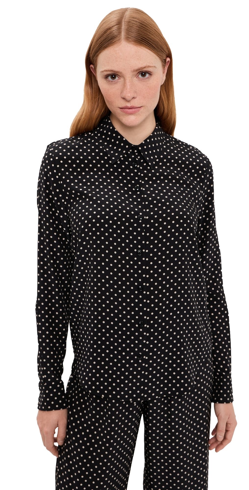 SPRWMN Fitted Silk Button Down Shirt Black Polka Dot XL