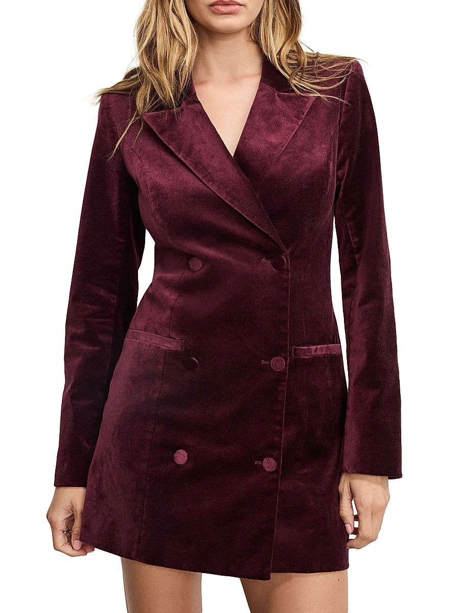 Women's Exec Stretch-Velvet Double-Breasted Blazer Minidress - Fig - Size Small