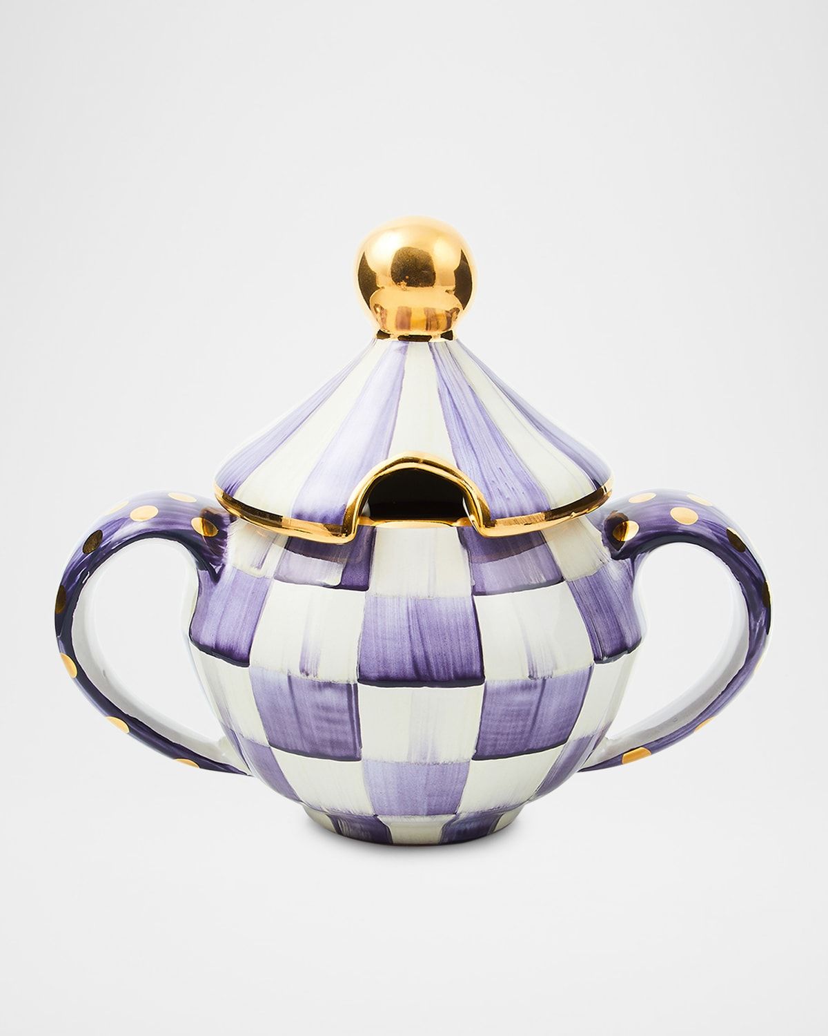 Plum Check Ceramic Sugar Bowl with Lid