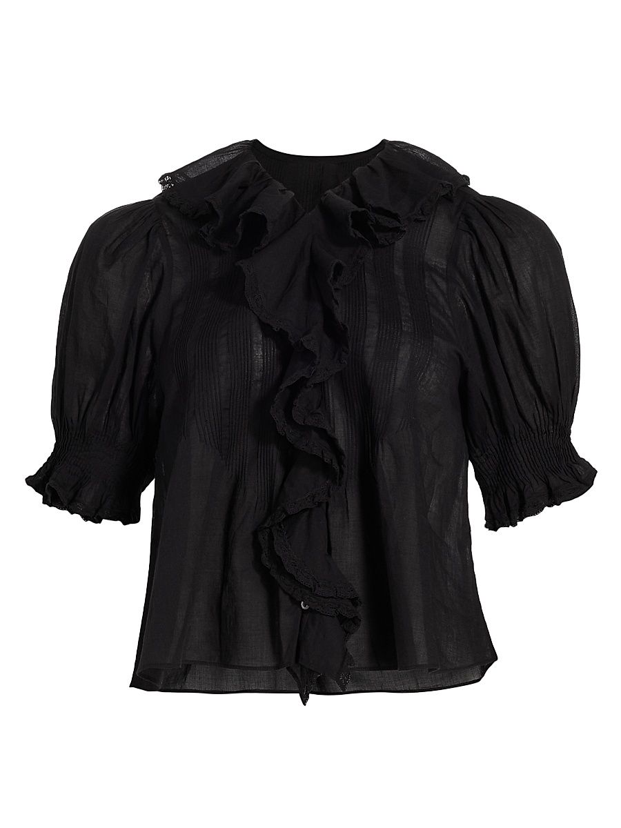 Women's Henri Ruffled Top - Black - Size XL