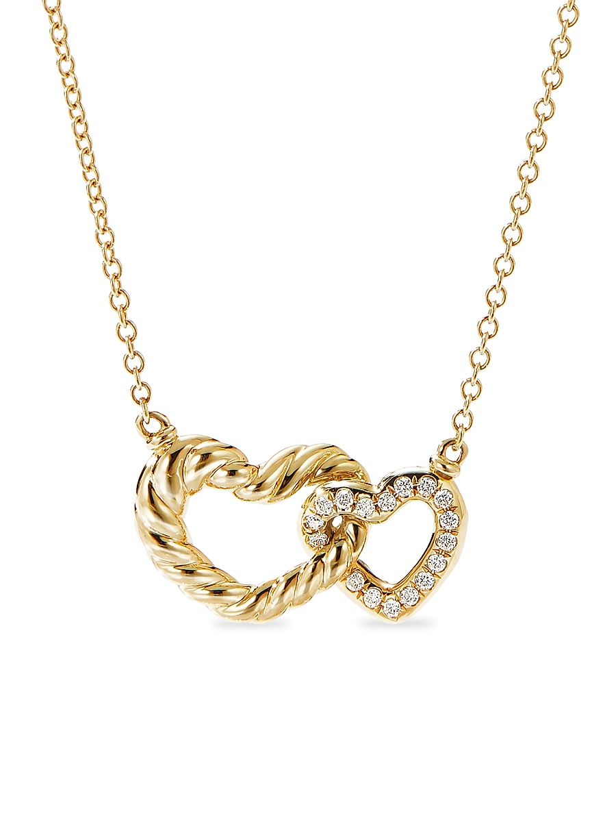 Women's Cable Collectibles Interlocking Heart Necklace in 18K Yellow Gold with Diamonds, 20.6MM - Diamond - Size 18