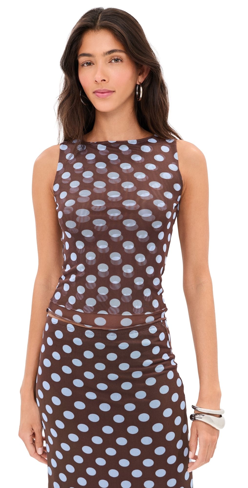 LE BOP Carrie Tank Brown/Blue Polka Dot L