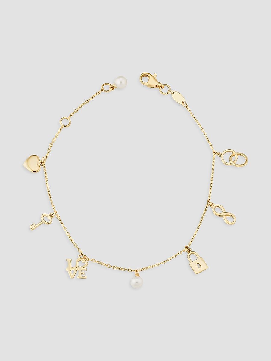 Women's 14K Yellow Gold Forever Yours Charm Bracelet - Gold