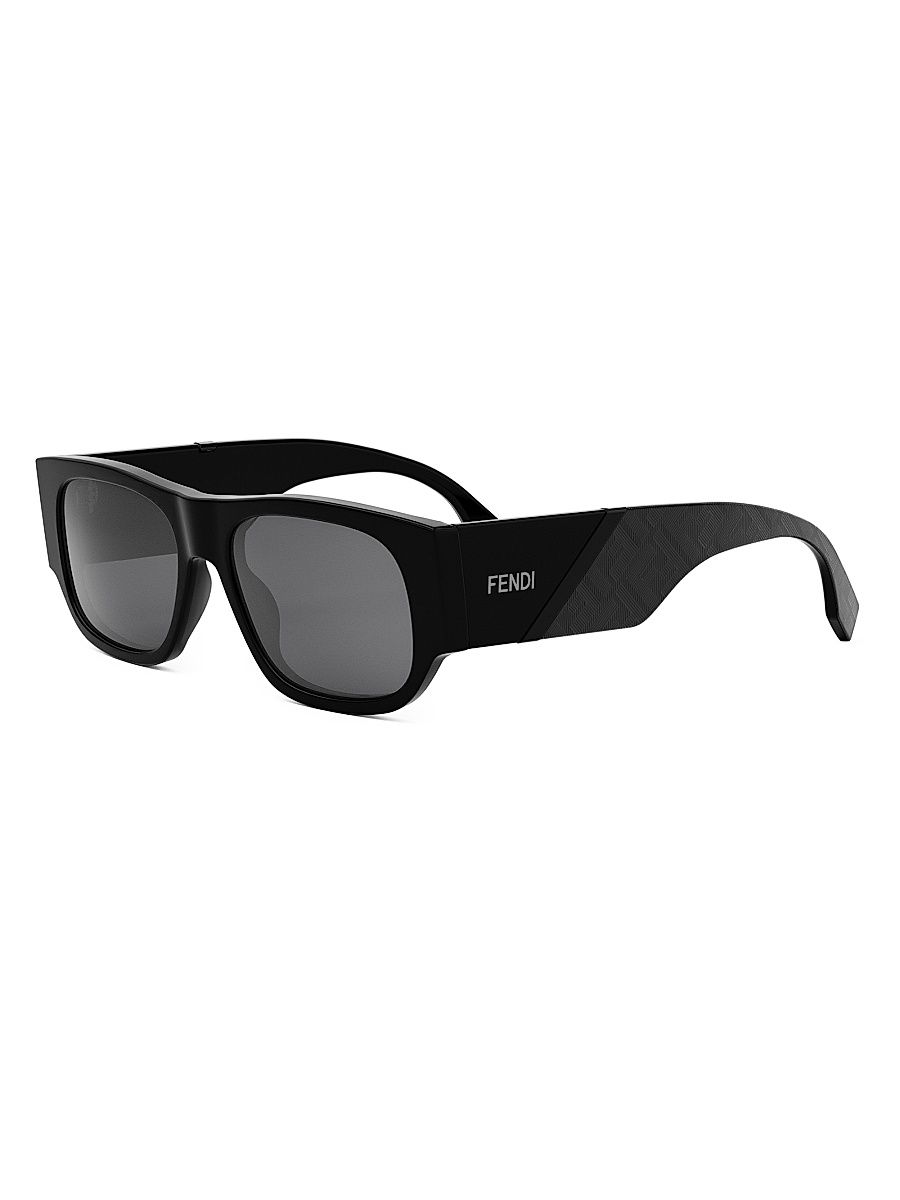 Men's Fendi Diagonal 54MM Rectangular Sunglasses - Black