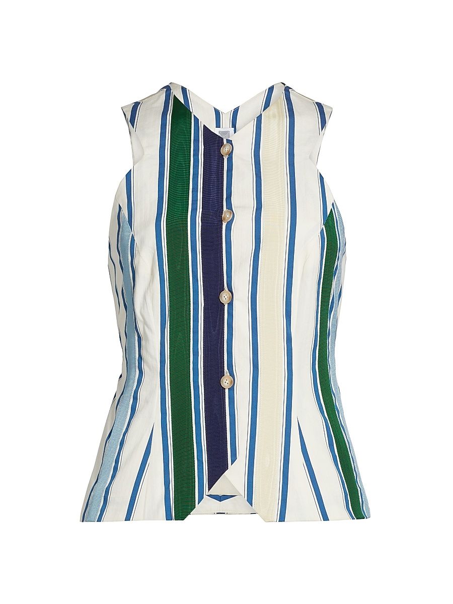 Women's King Giorgio Striped Cotton-Blend Vest - Blue Stripe - Size 4