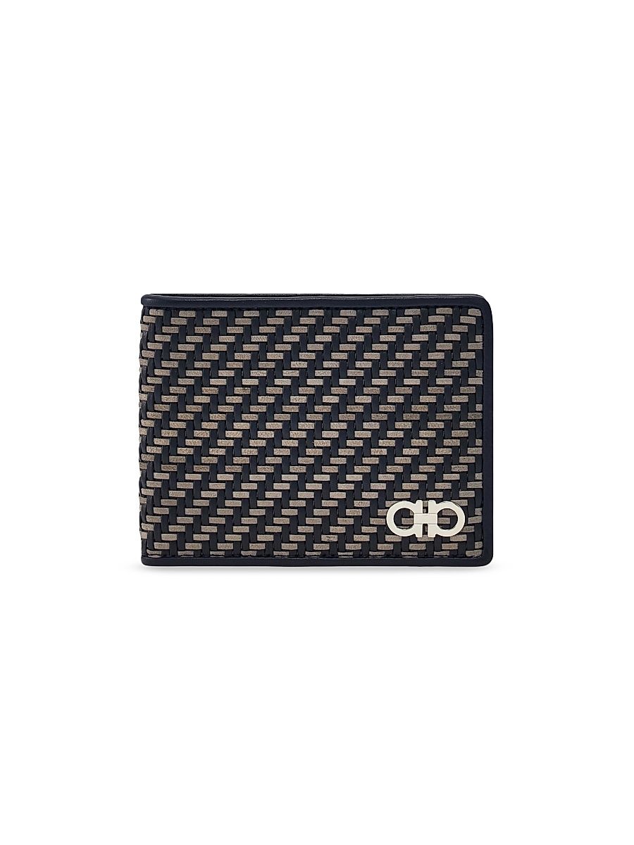 Men's Leather Woven Bifold Wallet - New Navy Dark Grey Nero