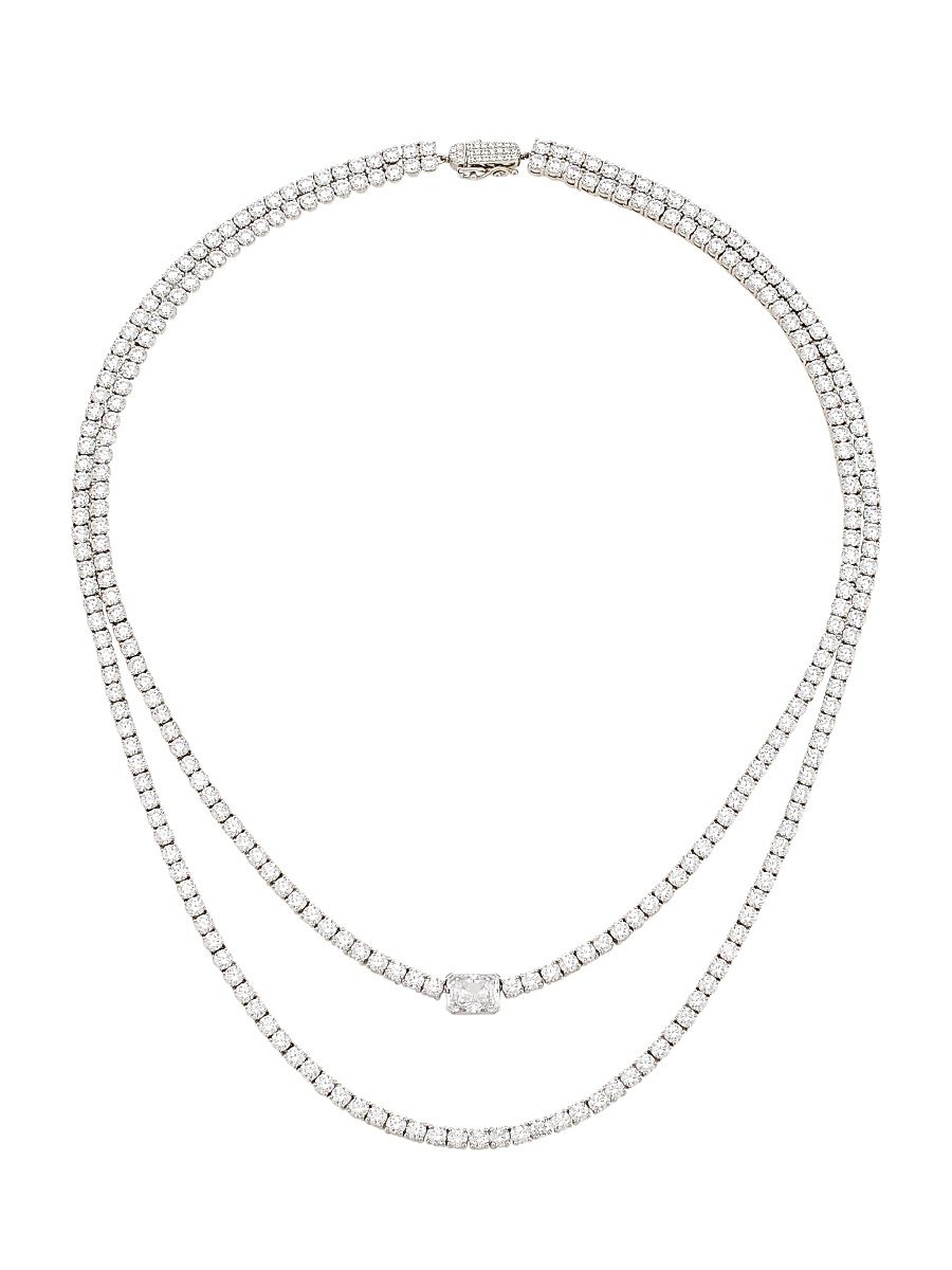 Women's Stunner 18K White-Gold-Plated & Cubic Zirconia Layered Necklace - Rhodium