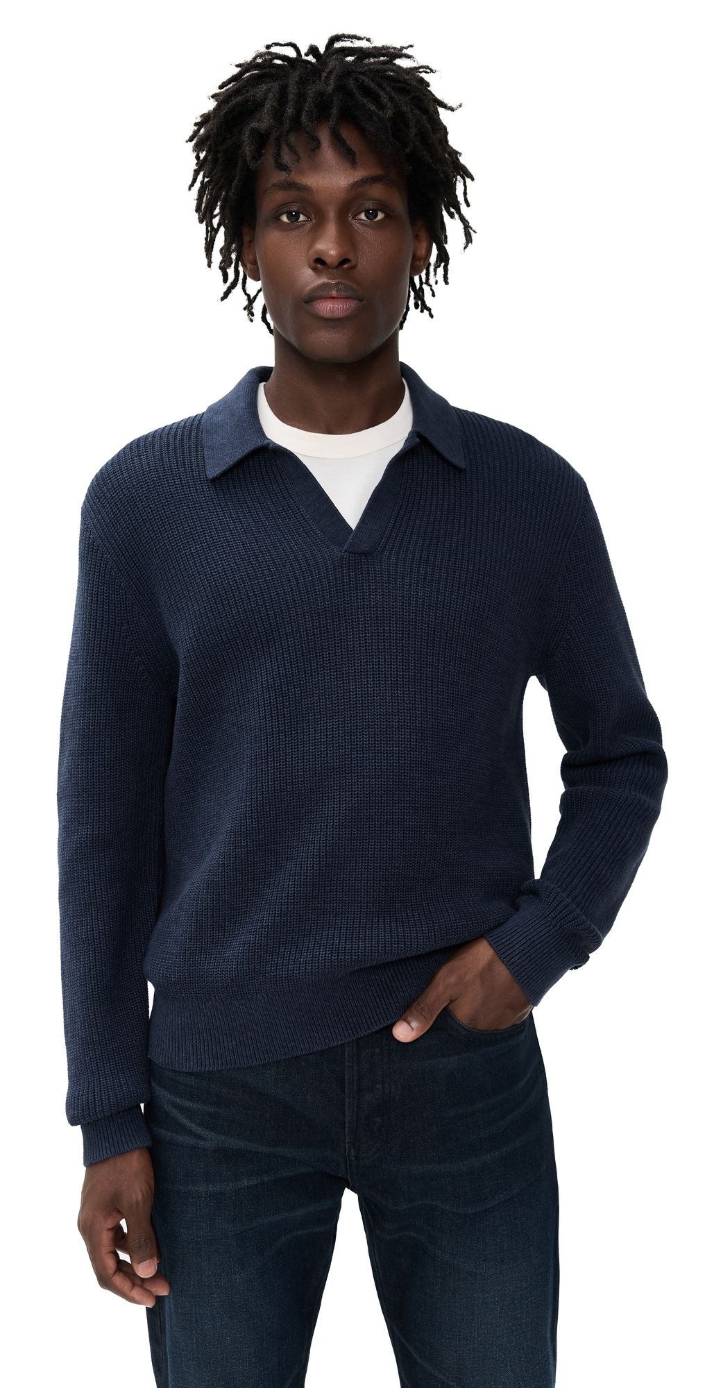Madewell Shaker-Stitch Sweater Polo Cool Navy M