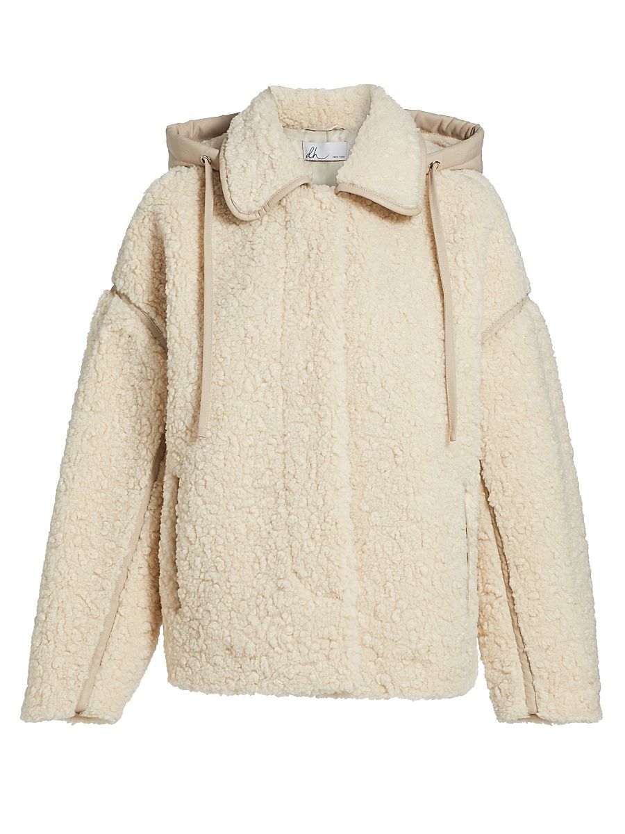 Women's Kyle Faux-Shearling Hooded Jacket - Ivory Combo - Size Large