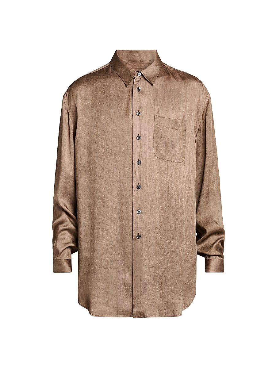 Men's Dyed Satin Pocket Shirt - Raw Umber - Size 42