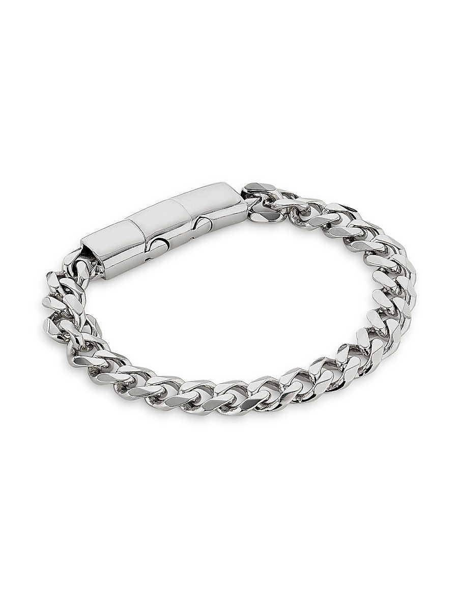 Men's Curb Chain Sterling Silver Adjustable Bracelet - Silver