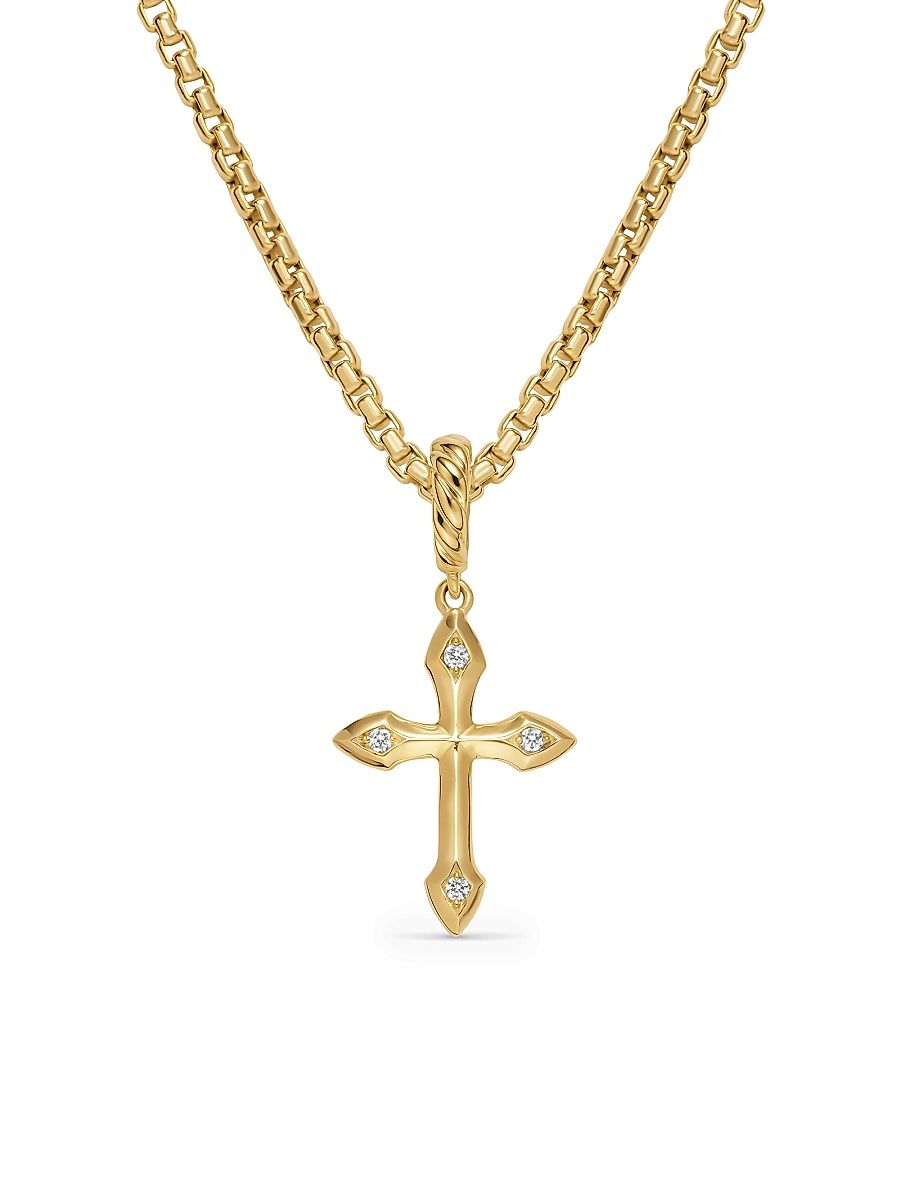 Women's Petite Gothic Cross Amulet in 18K Yellow Gold with Diamonds 15.2MM - Diamond