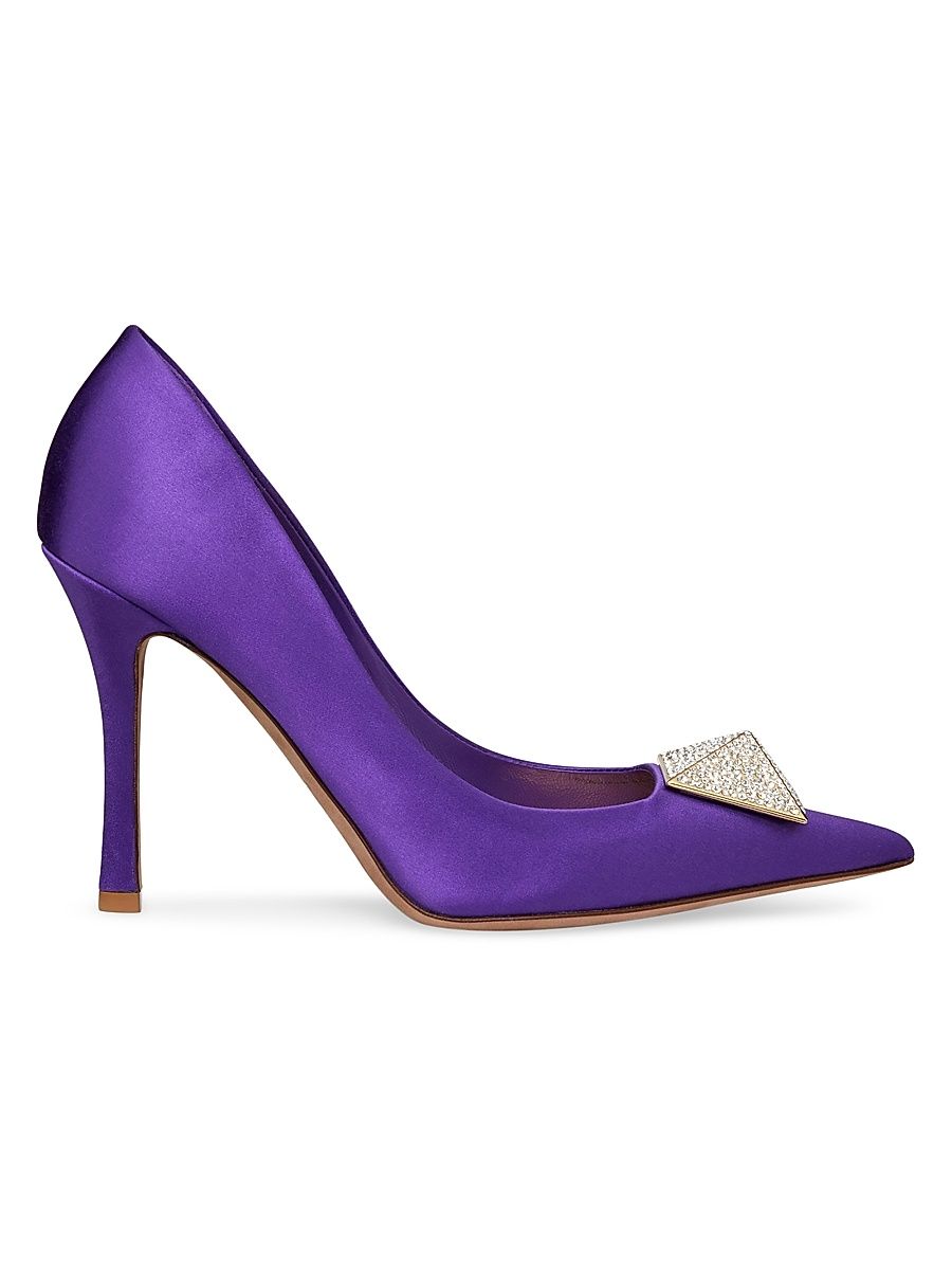 Women's One Stud 100MM Satin Pumps with Stud and Crystals - Electric Violet - Size 6