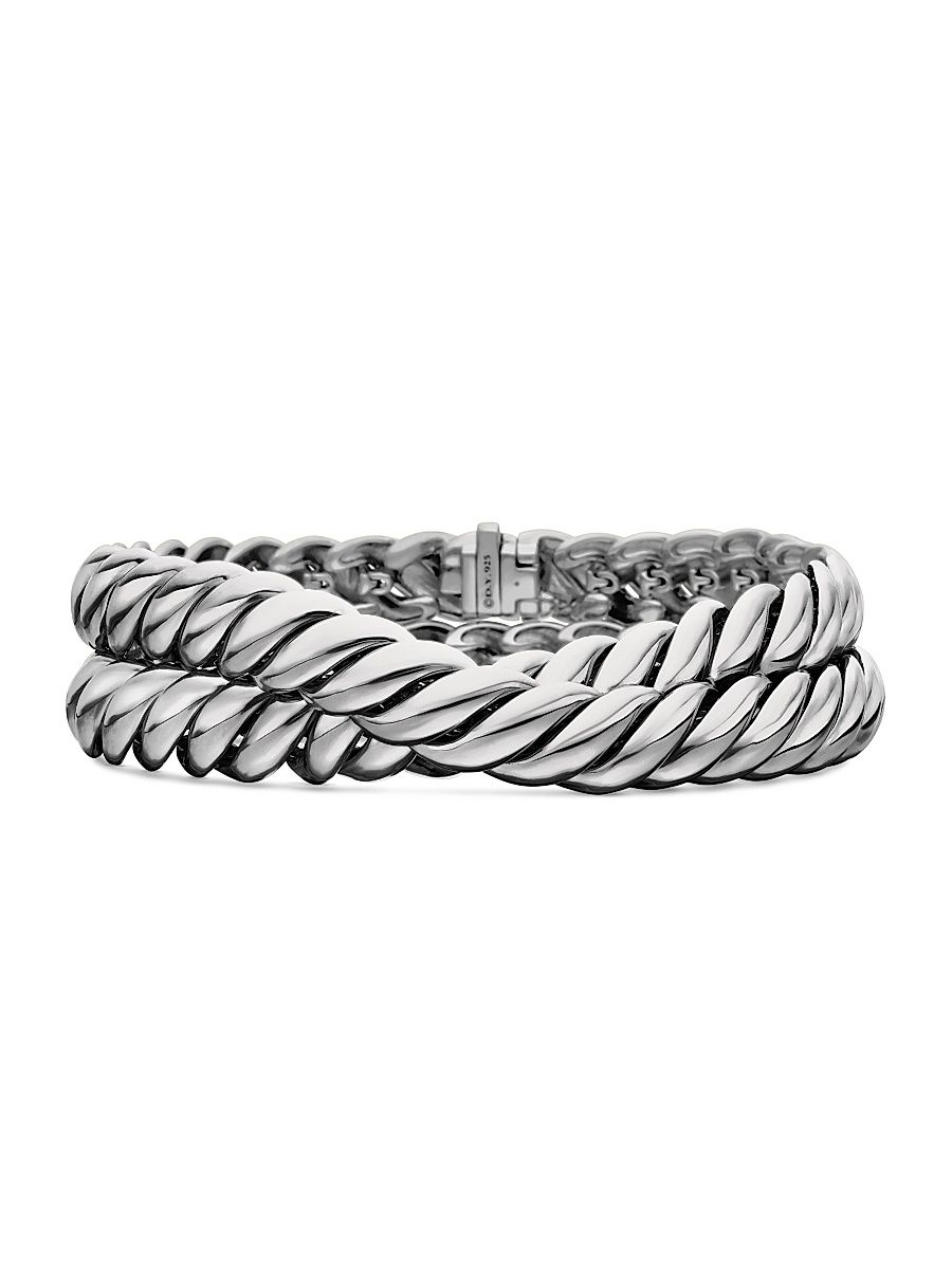 Women's Sculpted Cable Double Wrap Bracelet in Sterling Silver - Silver - Size Medium