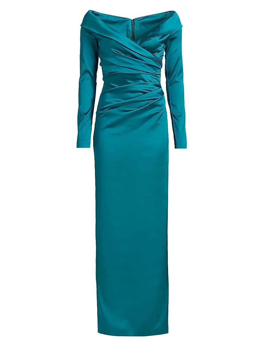 Women's Satin Long-Sleeve Column Gown - Bay - Size 4