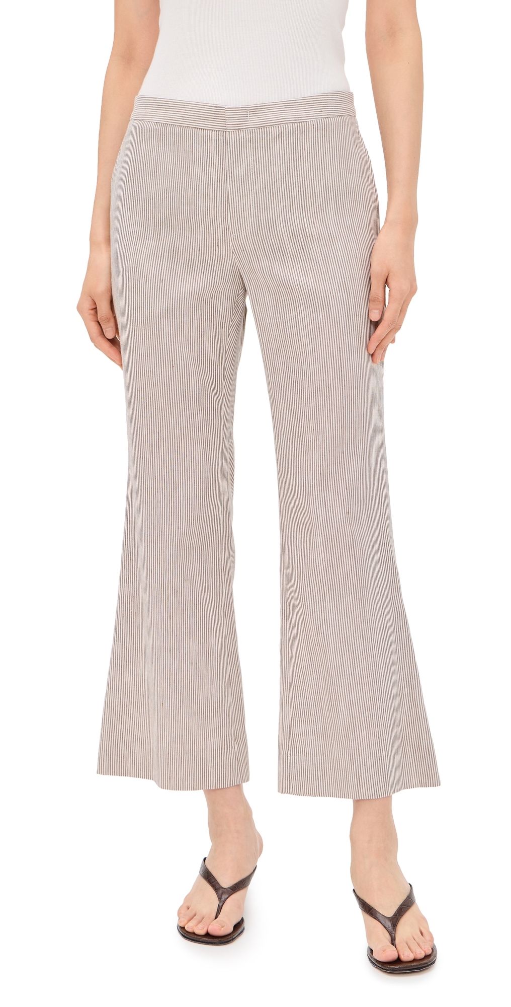 Vince Ticking Striped Crop Flare Trouser Taupe Wood 2
