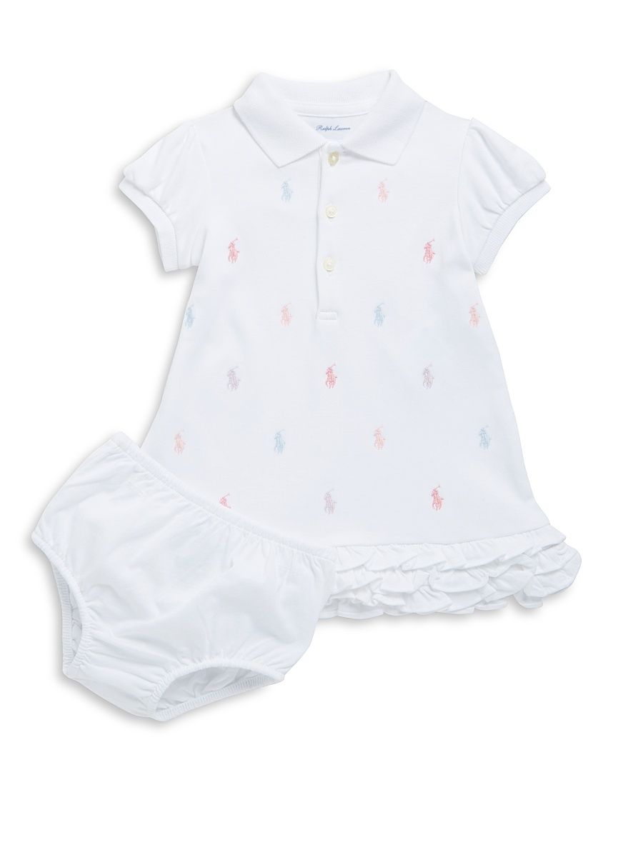 Baby Girl's Ruffled Polo Dress & Bloomers Set - White - Size 3 Months