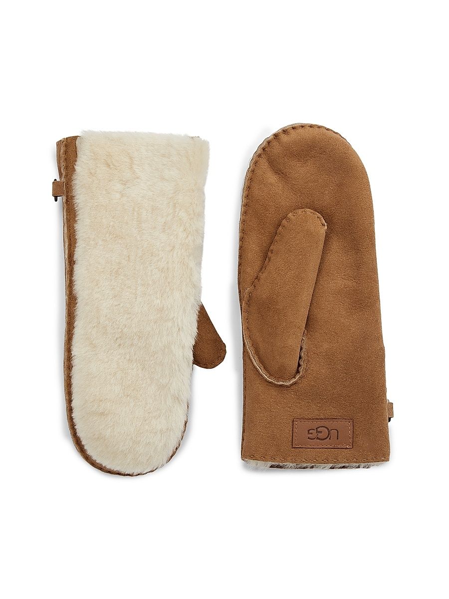 Women's Exposed Sheepskin Mittens - Chestnut - Size Small