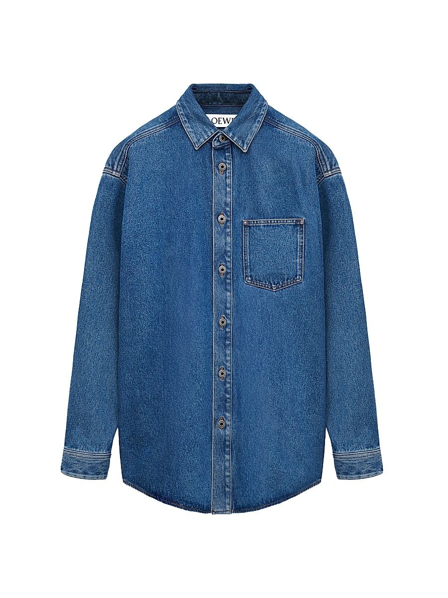 Men's Anagram Denim Overshirt - Mid Blue Denim - Size 36