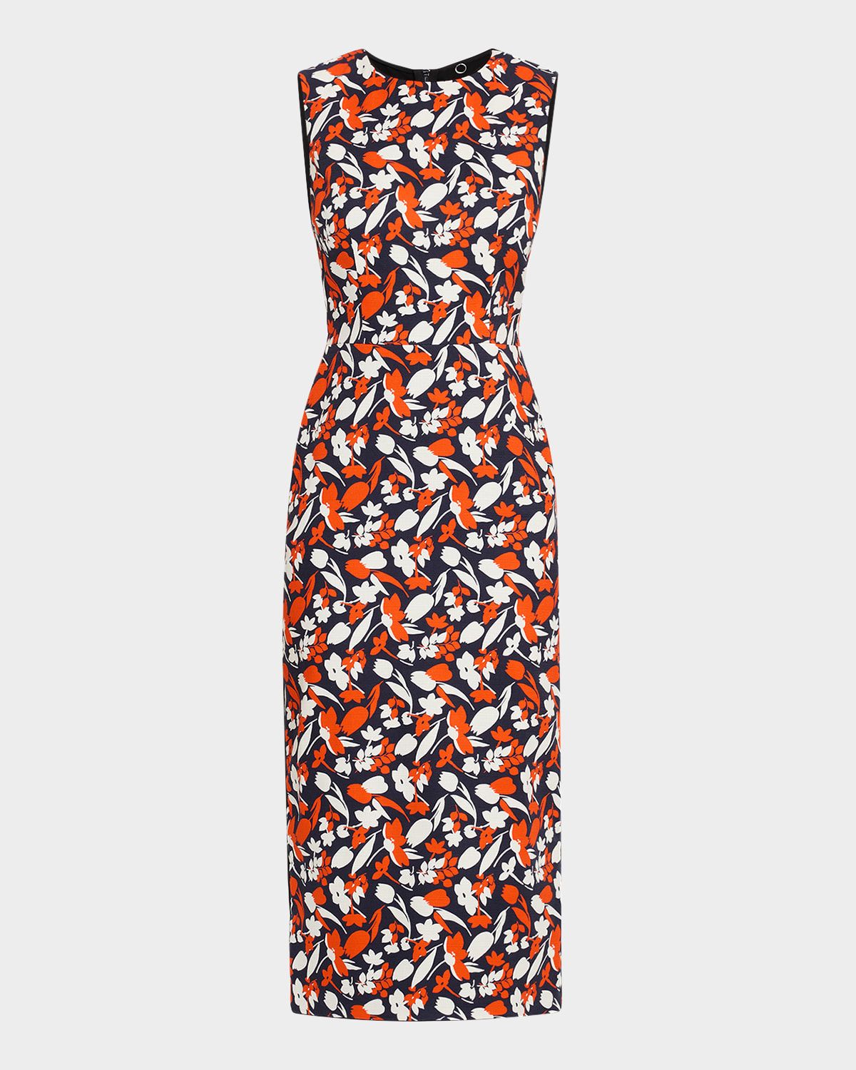 Sleeveless Floral-Print Bodycon Midi Dress
