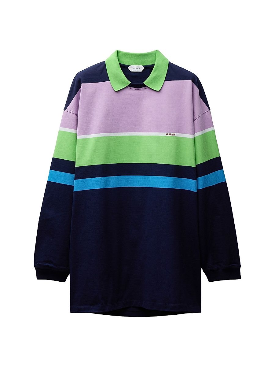 Women's Striped Cotton Long-Sleeve Polo Shirt - Size 12