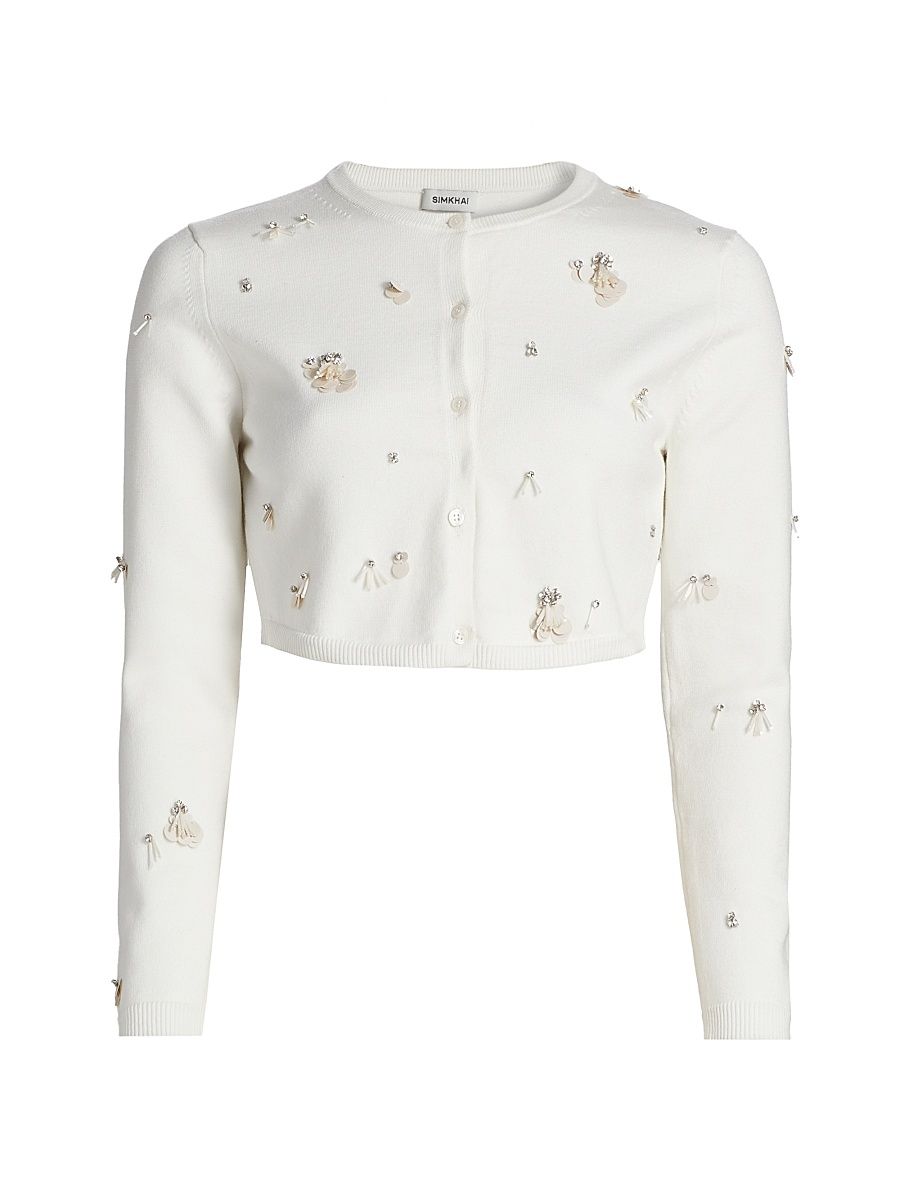 Women's Zadie Sequined Crop Cardigan - Ivory - Size Large