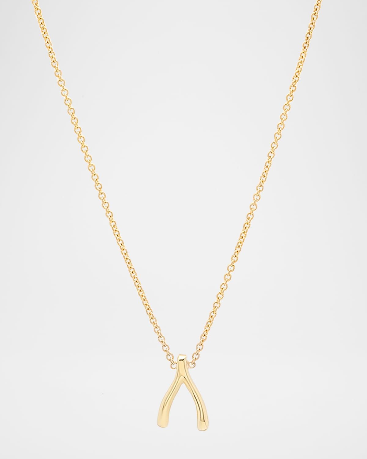 18k Yellow Gold Mini Wishbone Pendant Necklace on 14k Chain