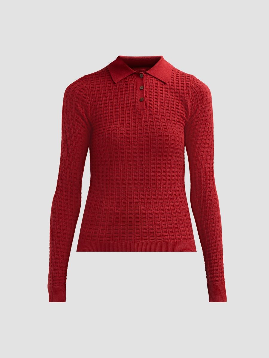 Guest in Residence Women's Cashmere Waffle-Knit Polo Sweater - Carmine - Size Small