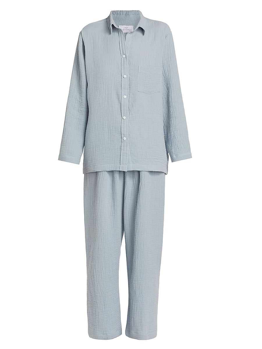 Women's Angel Cotton Gauze Long 2-Piece Pajama Set - Celestine - Size Large