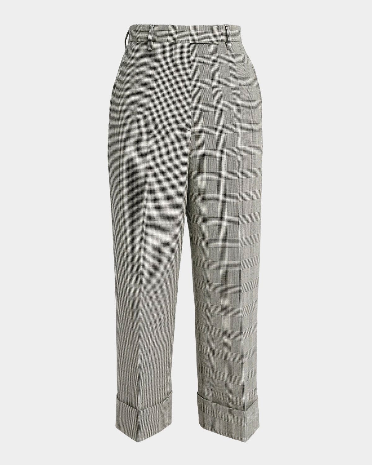 High-Rise Multi-Check Straight-Leg Cuffed Crop Pants