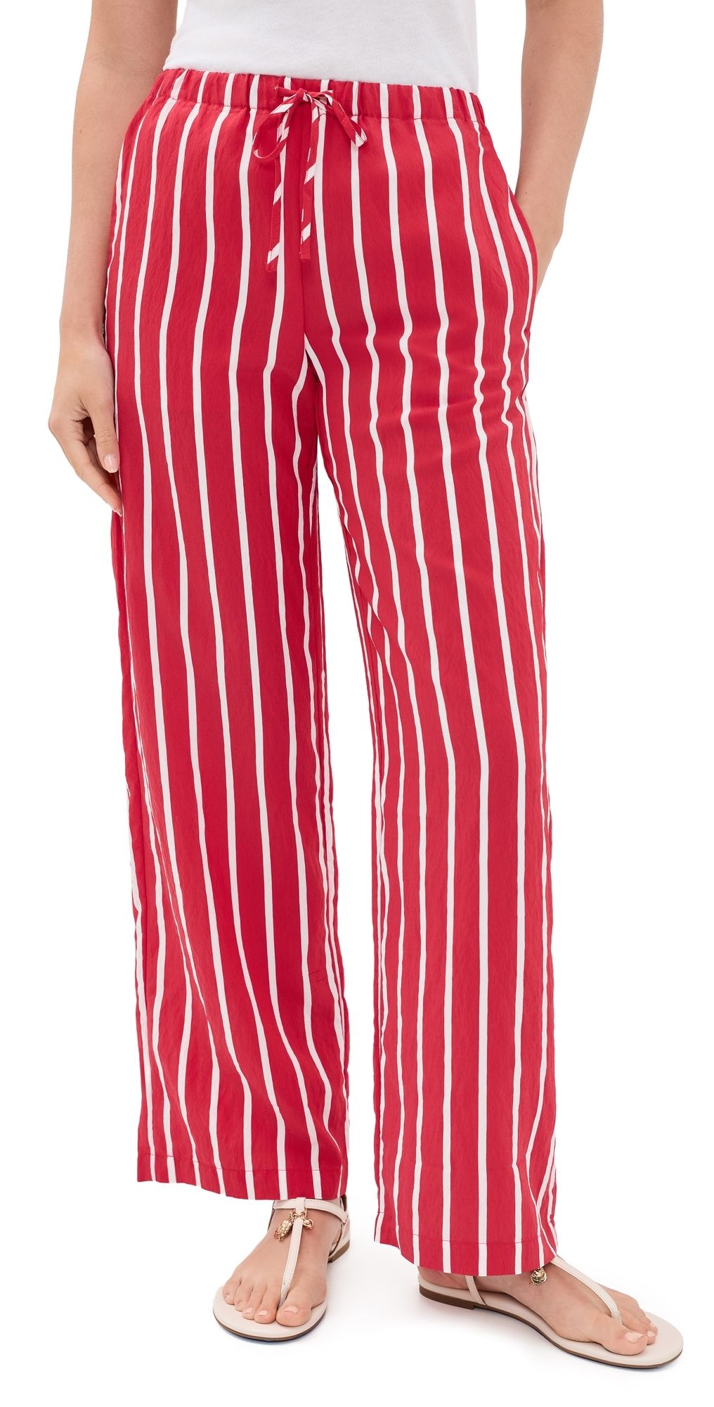 Madewell Striped Travel Fabric Pants Red And White Stripe Packable S