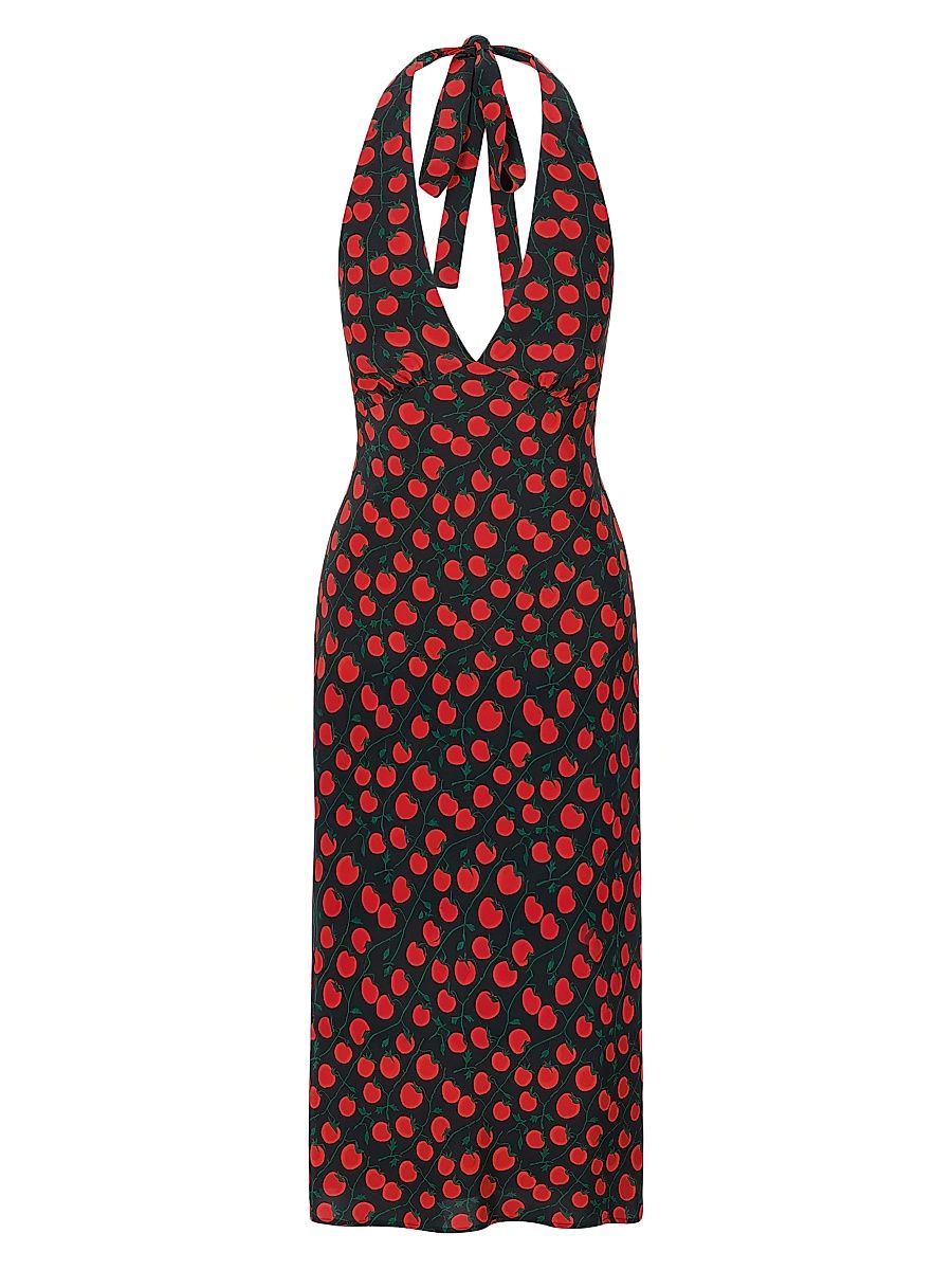 Women's Lucca Printed Crepe Halter Midi-Dress - On The Vine Black - Size XL