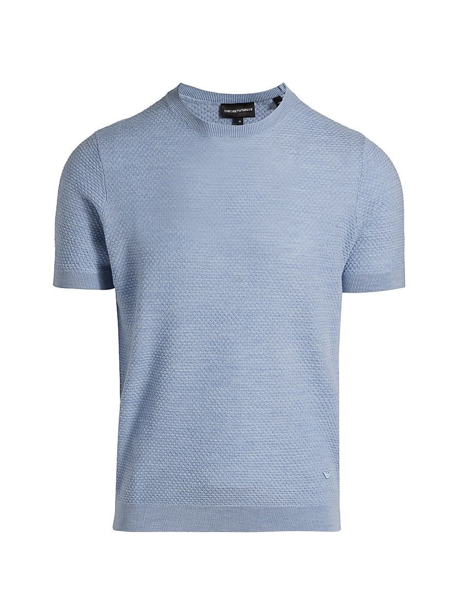 Men's Tonal Textured Short-Sleeve Sweater - Light Blue - Size Large